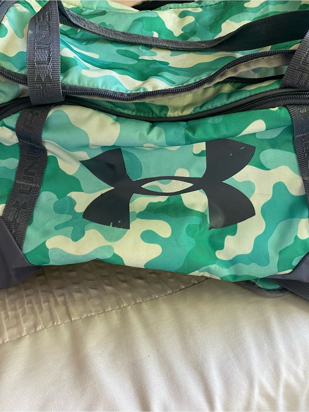 Under Armour Green Camo Duffel Bag with Black Logo
